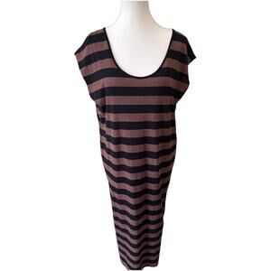 Amuse Society Brown Black Stripe Open Back Midi Dress Size M Boho Beach Casual
